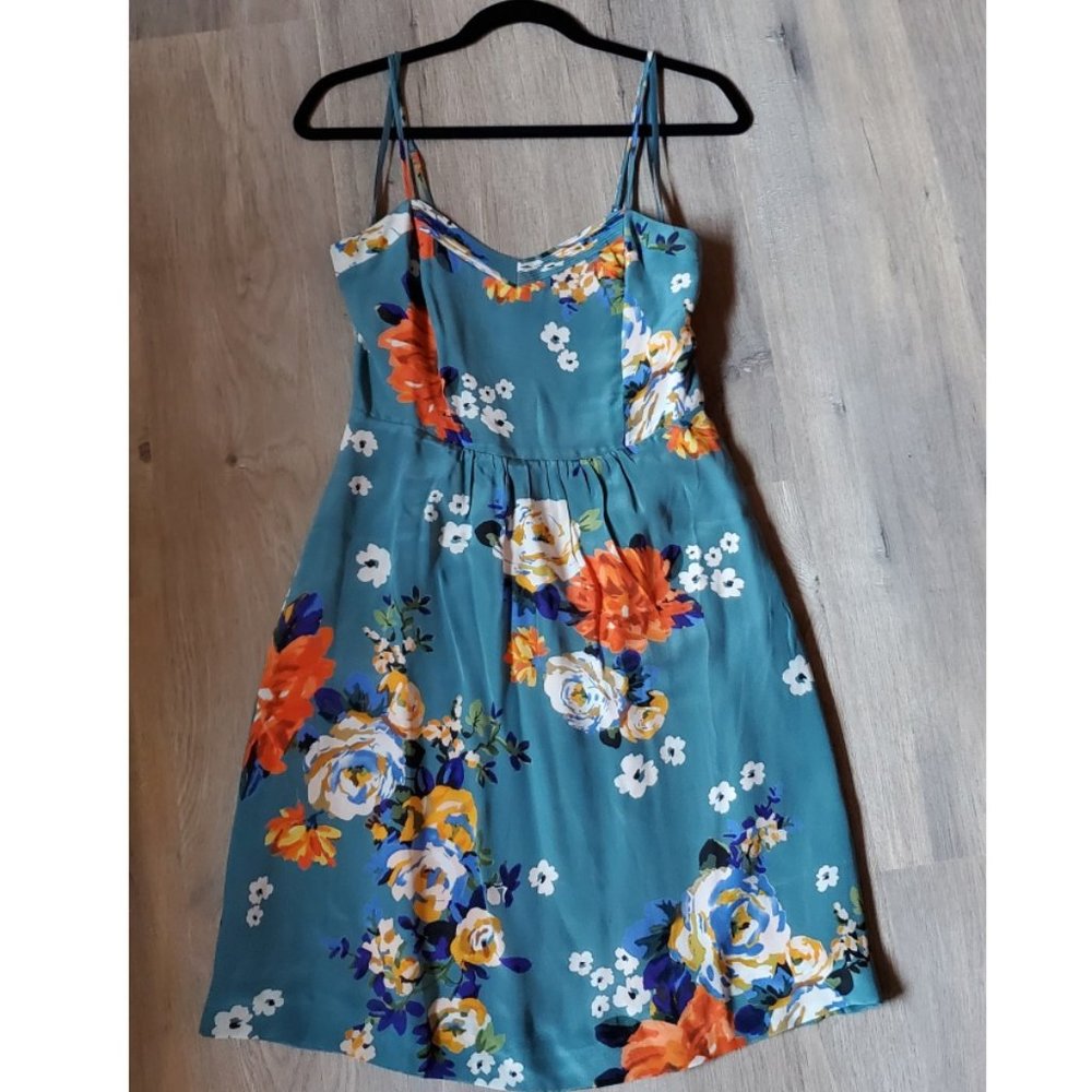 Moulinette Soeurs teal floral dress Anthropologie